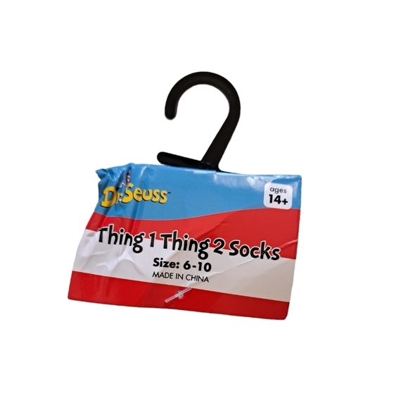 SPIRIT HALLOWEEN DR. SEUSS Thing 1 2 knee high socks 6-10 cartoon graphics Fun - Picture 3 of 5